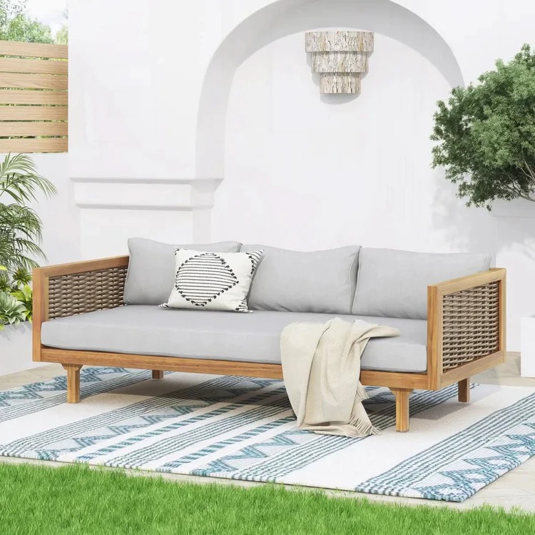 3 Seater Outdoor Sofa With Rattan Arms