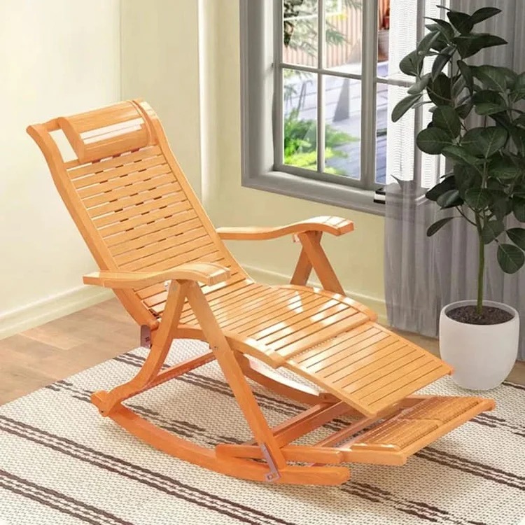 Bamboo Rocking Recliner Lounger Chair for Indoor & Outdoor Relaxation