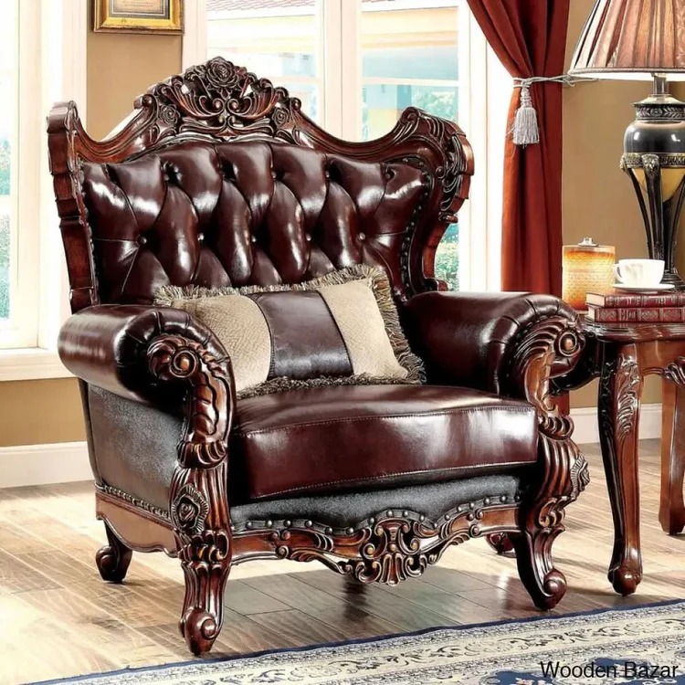 Exquisite Hand-Carved Wooden Chesterfield Sofa in Premium Leather