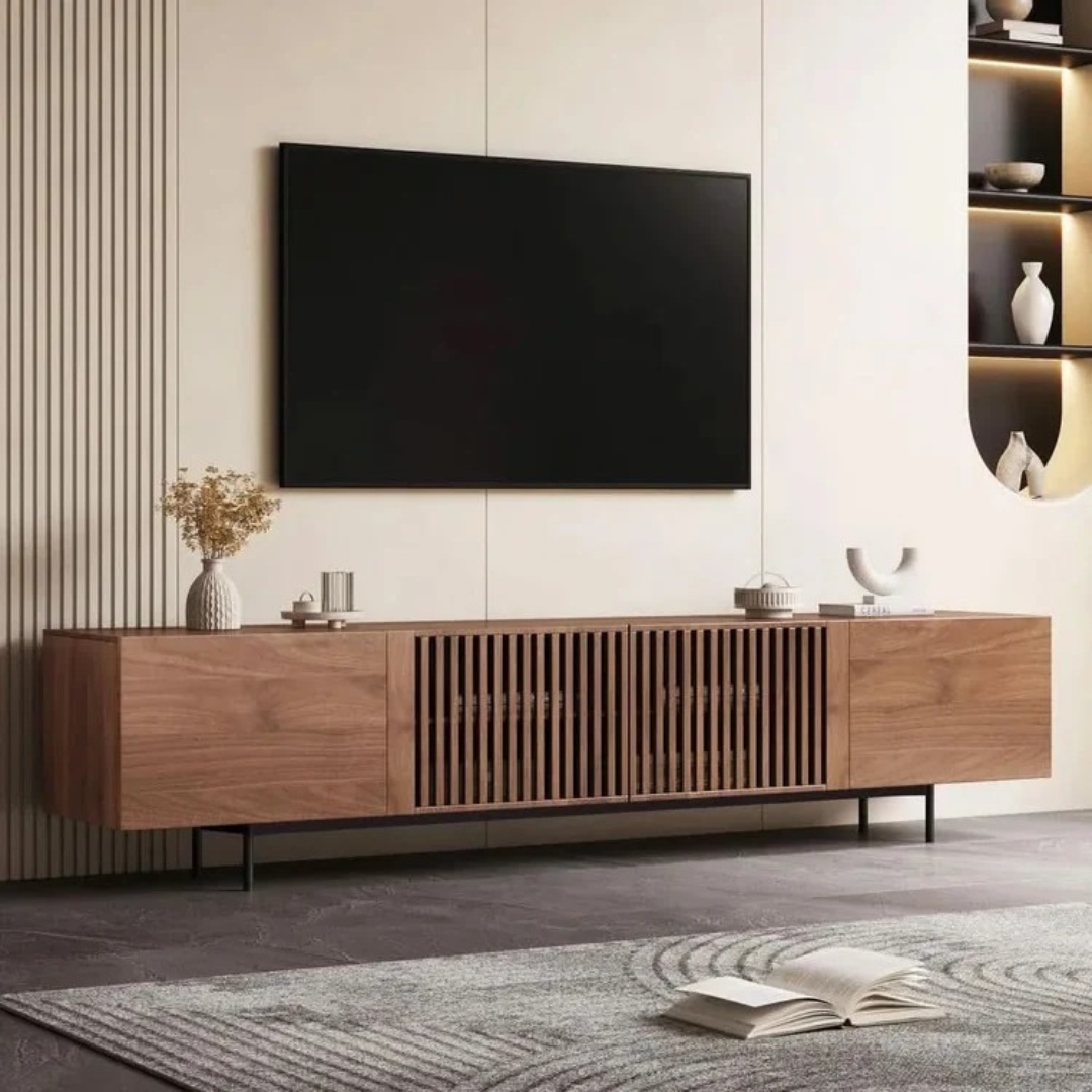 I-ving Mid-Century Modern TV Stand with 4 Doors Storage Cabinets