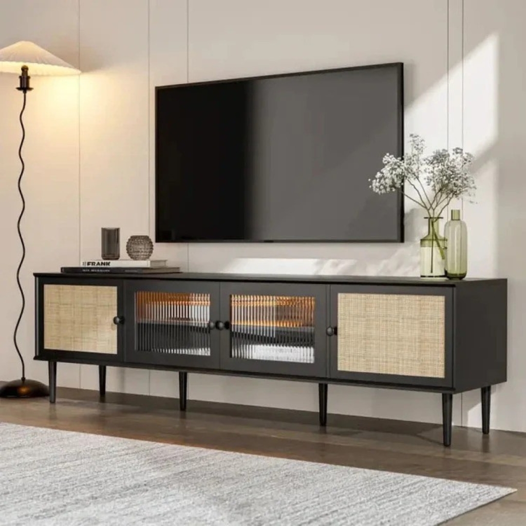 Oshava LED Rattan Tv Media Console for Large TVs