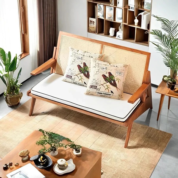 Retro Solid Wood & Cane Seat Design