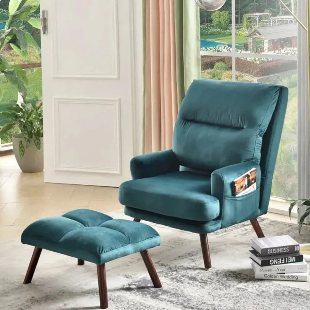 Salma Wide Tufted Lounge Chair Recliner with Ottoman