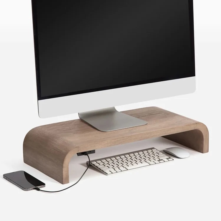 Wood Monitor Stand With USB Port